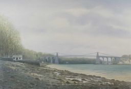 ‡ DAVID WILLIAMS watercolour - Menai Suspension Bridge, 50 x 70cms Provenance: private collection