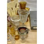 LARGE MIXED QUANTITY OF GLASSWARE, some coloured, including vases, jugs, bowls, dishes, ornaments