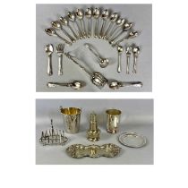 MIXED GROUP OF EPNS, including six division toast rack, ice buckets, baluster form sugar castor,