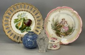 MIXED PORCELAIN/GLASS GROUP, Copeland plate, mid-19th century with pierced and gilded border,