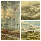 MIXED GROUP OF THREE PICTURES, MOSS WILLIAMS oil pastel - entitled verso "Heulwen a glaw tros