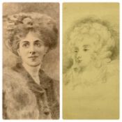 AFTER SIR JOSHUA REYNOLDS pencil sketch of Mrs Jane Braddyll - 29 x 22cms, another pencil portrait