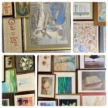 VARIOUS ARTISTS, extremely large group of pictures, including watercolours, signed prints, religious