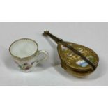 OBJECTS OF VERTU, continental porcelain miniature box, 19th century, modelled as a mandolin, hand