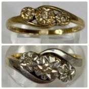 TWO 9CT GOLD RINGS illusion set with diamond chips, size J and size R, 5.0gms gross Provenance: