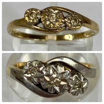 TWO 9CT GOLD RINGS illusion set with diamond chips, size J and size R, 5.0gms gross Provenance: