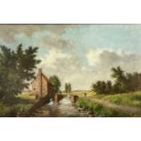 ‡ STEPHAN DE HAAN (Dutch 20th century) oil on canvas - watermill with figures to side, signed