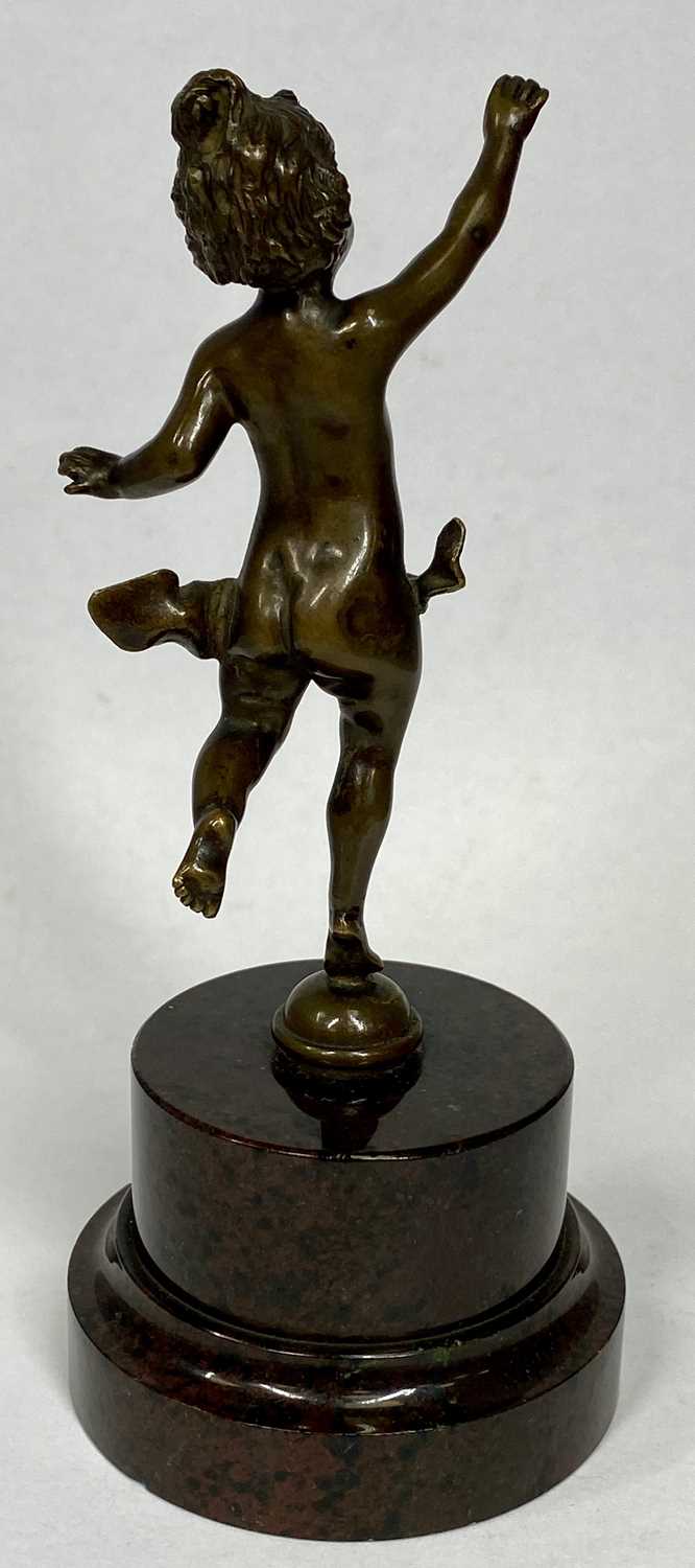 SMALL BRONZE FIGURE OF DANCING CHILD, 19th century, on polished marble pedestal, 14cms (h) - Image 3 of 4