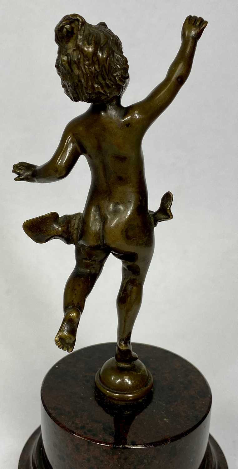 SMALL BRONZE FIGURE OF DANCING CHILD, 19th century, on polished marble pedestal, 14cms (h) - Image 4 of 4