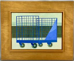 ‡ STEPHEN CHAPLIN oil on ply-wood - cage trolley entitled verso "1971 - 46", Hatton Gallery