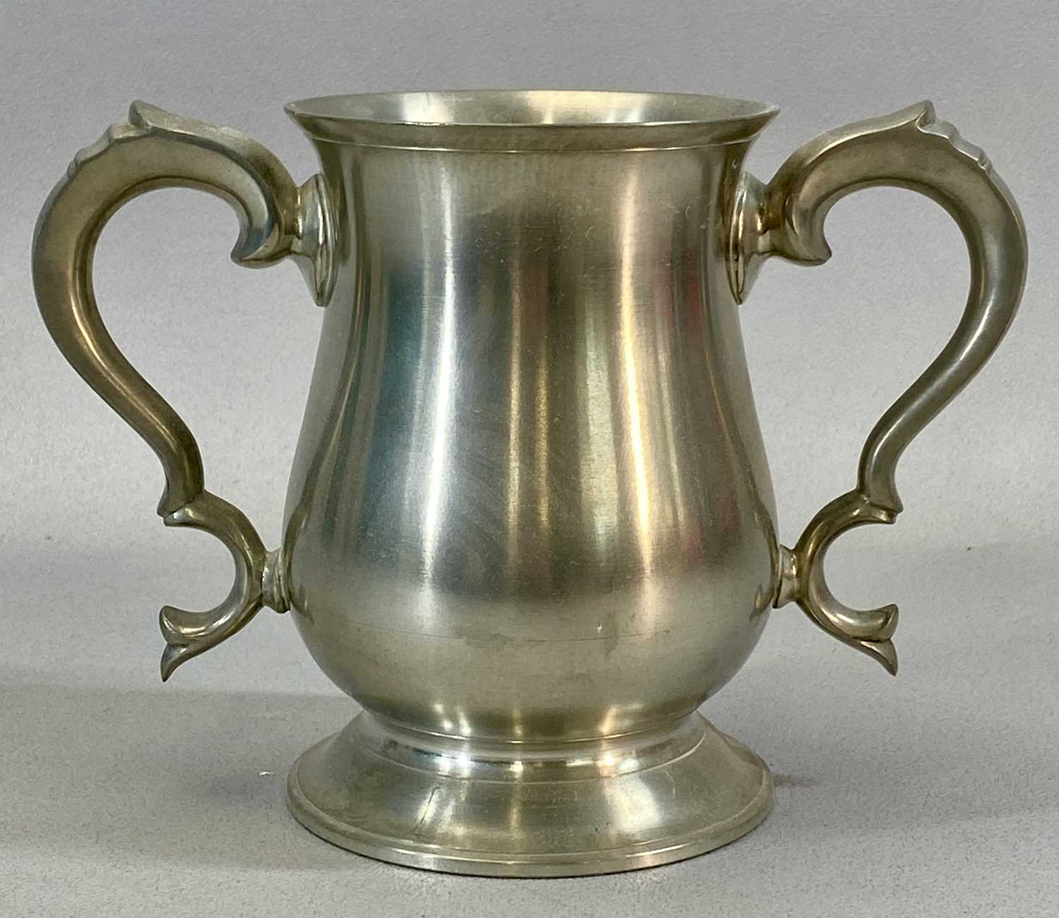 GROUP OF DRINKING VESSELS, TANKARDS & MEASURES, including George III pewter tappit hen, hinged - Image 6 of 7