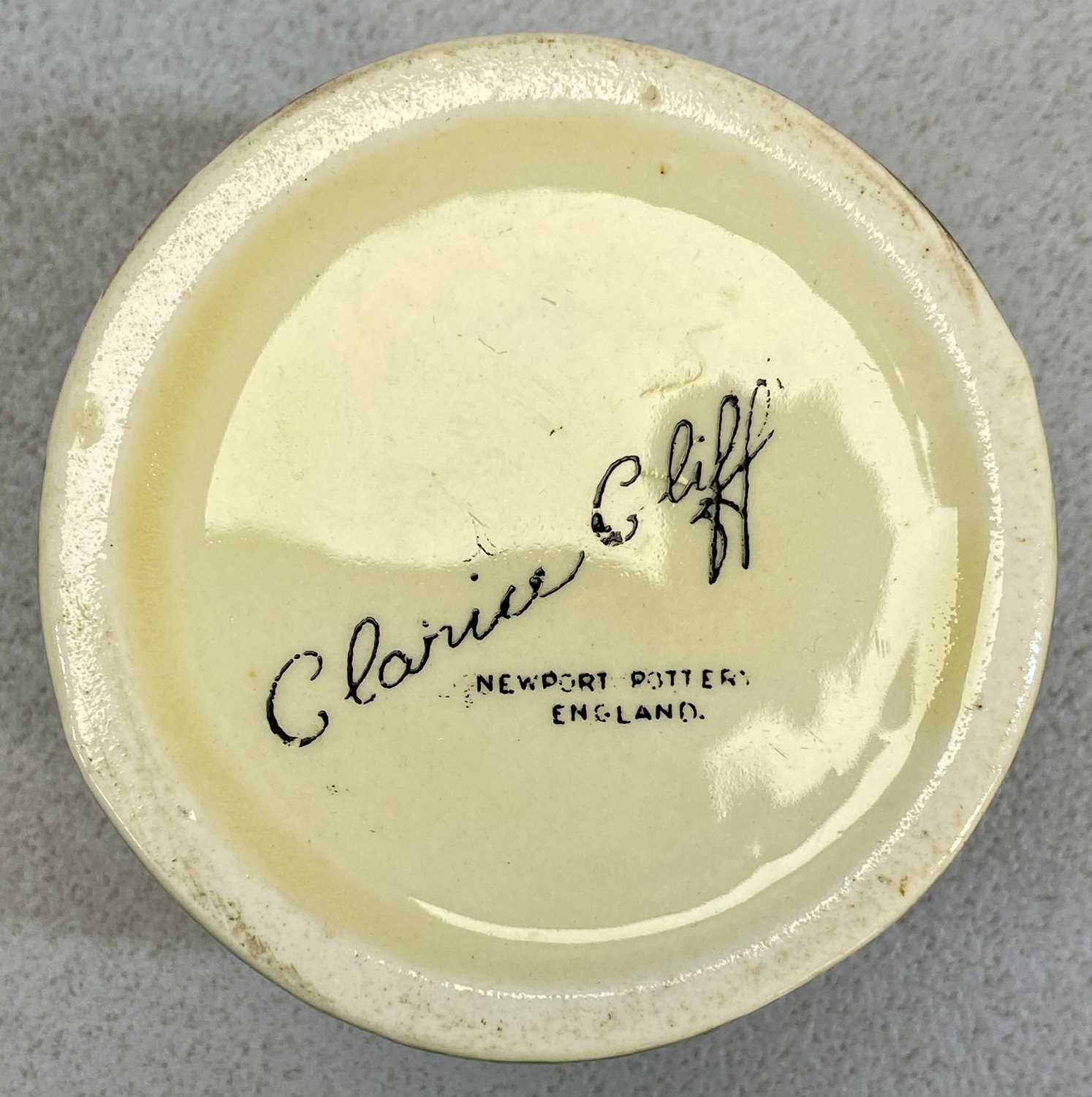 CLARICE CLIFF NEWPORT POTTERY VISCARIA PATTERN HONEY POT & COVER, black printed marks, 8cms (h) - Image 2 of 3