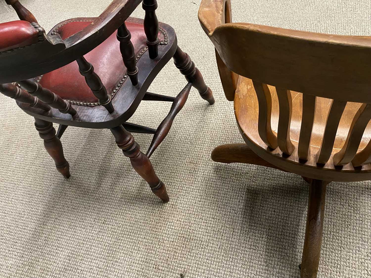 TWO VINTAGE OFFICE CHAIRS one with swivel action, 85 (h) x 65 (w) x 77cms (d) Provenance: private - Image 3 of 4