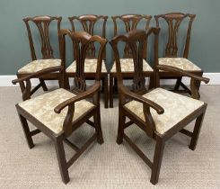 SET OF SIX ANTIQUE DINING CHAIRS (4+2) with pierced splat backs and drop-in neatly upholstered seats
