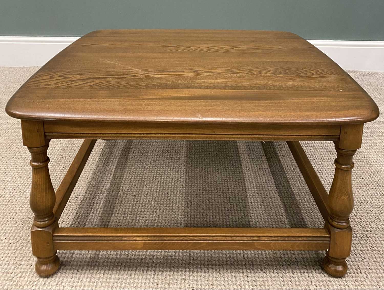 ERCOL SQUARE TOP COFFEE TABLE, 39 (h) x 75 (w) x 76cms (d) Provenance: private collection Conwy
