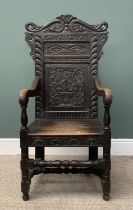 ANTIQUE EBONISED CARVED ELBOW CHAIR circa 1900, 130 (h) x 59 (w) x 42cms (d) Provenance: private