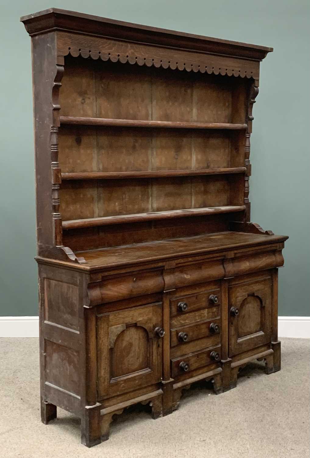 UNUSUAL NORTH WALES MAHOGANY & OAK VICTORIAN DRESSER the three shelf rack with unusual carved and - Image 4 of 6