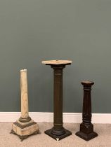 THREE TORCHIERE / PEDESTALS in wood, marble and composite, 180cms the tallest Provenance: private