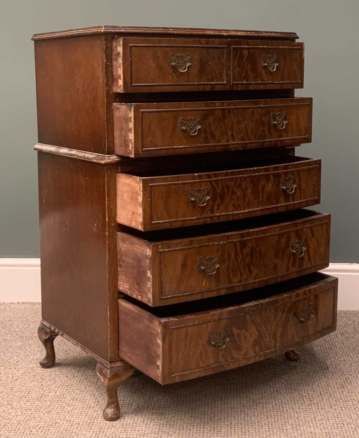 REPRODUCTION MAHOGANY TALL BOY two over three drawers on cabriole supports, 96 (h) x 63 (w) x - Image 3 of 5