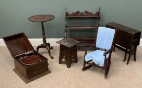 SIX ITEMS OF VARIOUS FURNITURE FOR THE ANTIQUE TASTE to include Georgian-style d-end table, 72 (h) x