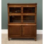 MAHOGANY LIBRARY BOOKCASE having four glazed upper doors over two cupboards, 119 (h) x 89 (w) x