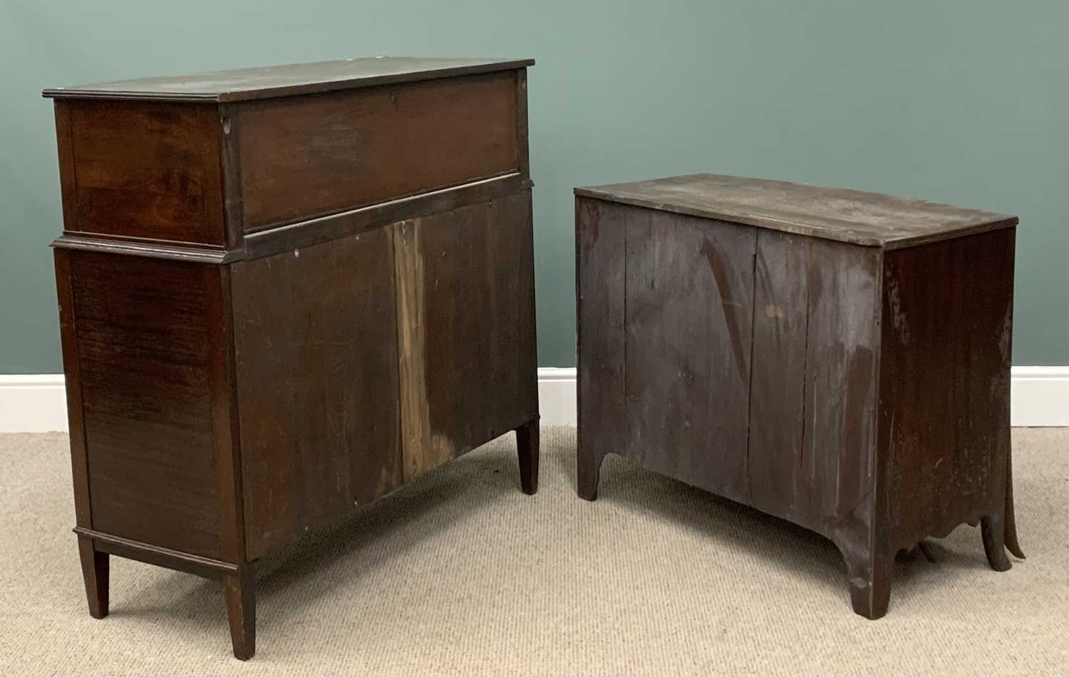 TWO ANTIQUE STYLE CHESTS comprising Regency style mahogany with bow front. 108 (h) x 108 (w) x 50cms - Image 2 of 4