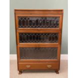 VINTAGE MAHOGANY LIBRARY BOOKCASE having three letterbox leaded doors over single base drawer raised