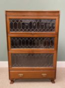 VINTAGE MAHOGANY LIBRARY BOOKCASE having three letterbox leaded doors over single base drawer raised