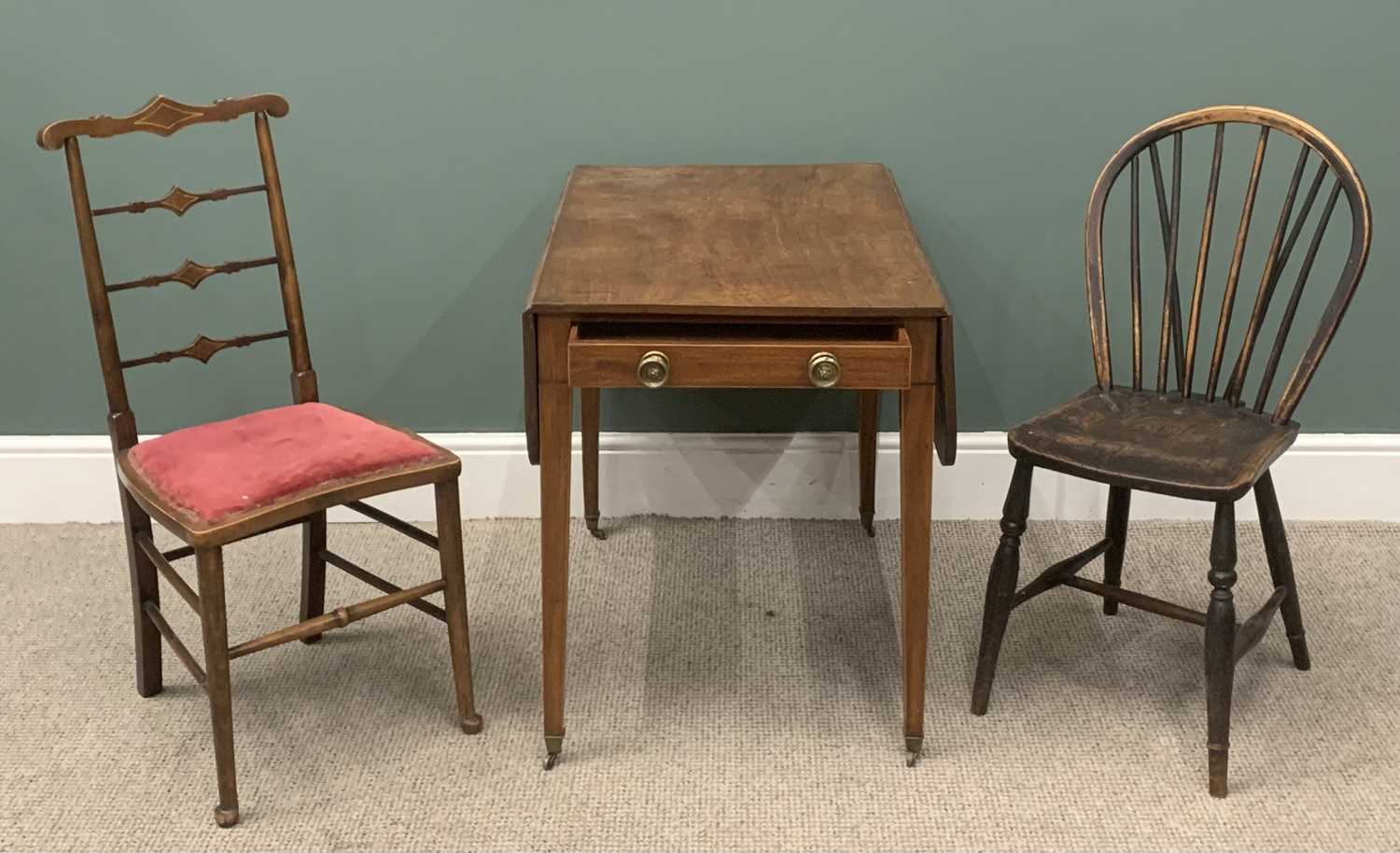 THREE ITEMS OF VINTAGE FURNITURE comprising Victorian mahogany Pembroke table with tapered