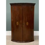 VICTORIAN MAHOGANY CORNER CUPBOARD bow front with inner shelves, exterior with Prince of Wales