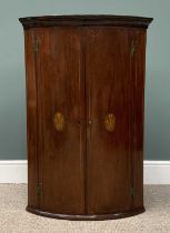 VICTORIAN MAHOGANY CORNER CUPBOARD bow front with inner shelves, exterior with Prince of Wales