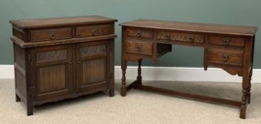 TWO ITEMS OF REPRODUCTION FURNITURE comprising oak dressing table/knee-hole desk, 77 (h) x 127 (w) x