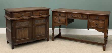 TWO ITEMS OF REPRODUCTION FURNITURE comprising oak dressing table/knee-hole desk, 77 (h) x 127 (w) x