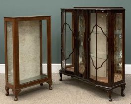 TWO VINTAGE CHINA CABINETS (2), shaped front, 118 (h) x 108 (w) x 36cms (d), narrow example, 106 (h)