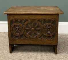 19TH CENTURY CARVED OAK CHEST 43.5 (h) x 53.5 (w) x 35cms (d) Provenance: private collection Conwy