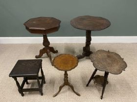 FIVE VARIOUS SMALL TABLES to include Eastern tripod wine type table, heavily carved, 52 (h) x