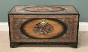 CARVED CHINESE CAMPHORWOOD CHEST 53 (h) x 97 (w) x 48cms (d) Provenance: private collection Gwynedd