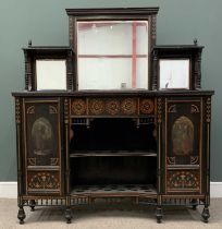 AESTHETIC MOVEMENT EBONISED MIRROR BACK SIDEBOARD circa 1880, painted and with exotic inlay, side