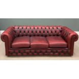 RED LEATHER THREE SEATER CHESTERFIELD SOFA 68 (h) x 208 (w) x 57cms (d) Provenance: private