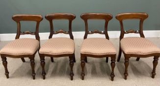 SET OF FOUR VICTORIAN MAHOGANY BALLOON BACK CHAIRS in neat matching honeycomb pattern upholstery
