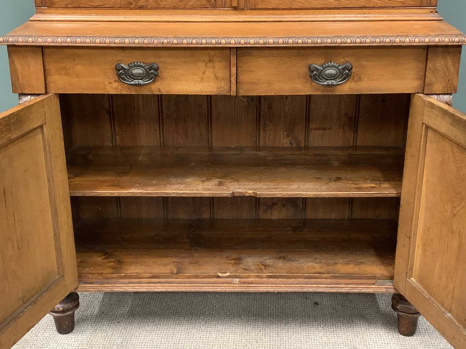 ANTIQUE OAK BOOKCASE CUPBOARD being nicely detailed with carved panels, carved edges, carved - Image 6 of 6