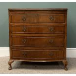 REPRODUCTION MAHOGANY BOW FRONT FOUR DRAWER CHEST, with brush slider, 83 (h) x 77 (w) x 45cms (d)