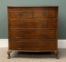 REPRODUCTION MAHOGANY BOW FRONT FOUR DRAWER CHEST, with brush slider, 83 (h) x 77 (w) x 45cms (d)