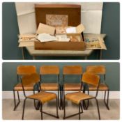 VINTAGE CLASSROOM FUNRISHINGS including six stacking wood and metal chairs, 73 (h) x 37 (w) x