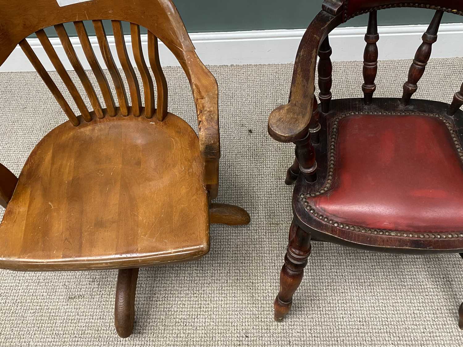 TWO VINTAGE OFFICE CHAIRS one with swivel action, 85 (h) x 65 (w) x 77cms (d) Provenance: private - Image 2 of 4