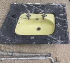 VINTAGE SLATE FRAMED WASH BASIN with galvanised supports, 80 (h) x 77 (w) x 61cms (d) Provenance: