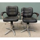 TWO VINTAGE ADJUSTABLE BARBERS' CHAIRS 99 (h) x 60 (w) x 44cms (d) Provenance: private collection