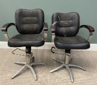 TWO VINTAGE ADJUSTABLE BARBERS' CHAIRS 99 (h) x 60 (w) x 44cms (d) Provenance: private collection