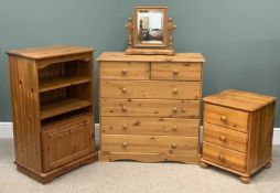 MODERN PINE FURNITURE comprising chest, 91 (h) x 89 (w) x 38cms (d), bedside chest, 60 (h) x 45 (