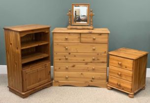 MODERN PINE FURNITURE comprising chest, 91 (h) x 89 (w) x 38cms (d), bedside chest, 60 (h) x 45 (